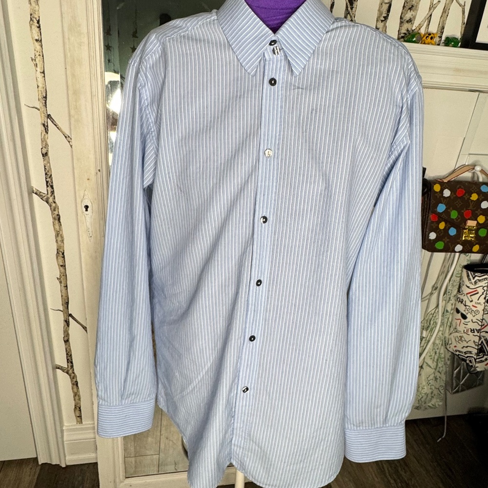 Dolce & Gabbana Light Blue Pinstripe Button-Down Shirt - Picture 3 of 15